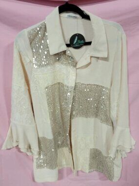 ORIGAMI BEIGE LACE & SEQUINED BLOUSE - ONE SIZE